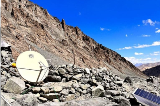Satellite dish in rocky terrain